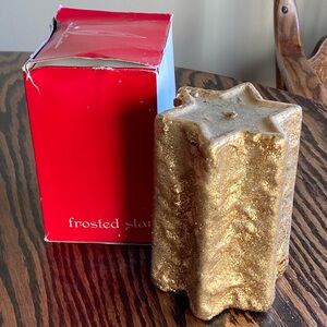 NOS Vintage Hallmark Christmas Gold Frosted Glitter Star 6” Pillar Candle